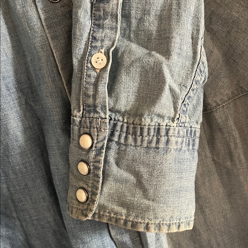 Americana Chambray Denim & Supply Blue Jean Jacket Western Shirt American Flag - Picture 8 of 8